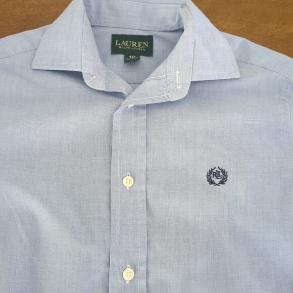 Raulph Lauren Boys Youth long sleeve button down shirt Size 10 Blue EUC - Picture 3 of 5